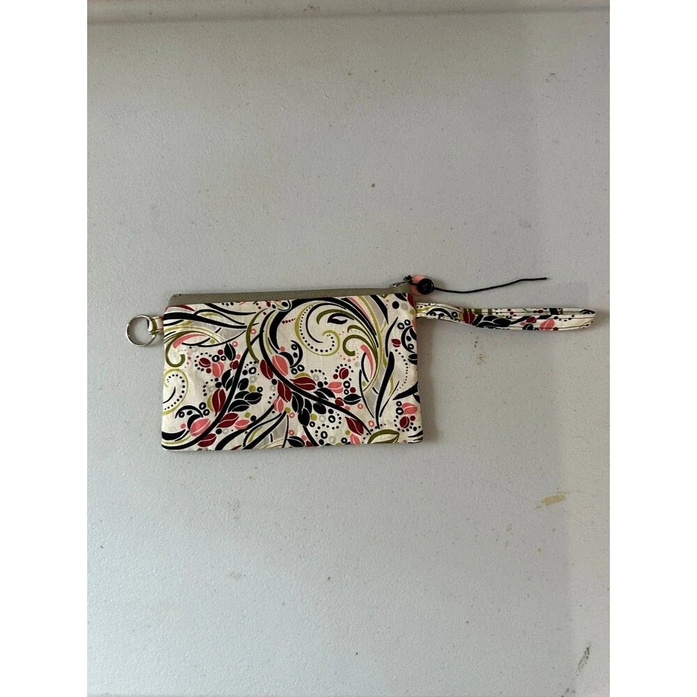 81 Stitches Handmade Floral Paisley Print Buttons Accent Cosmetic Wristlet Pouch